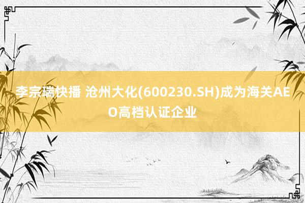 李宗瑞快播 沧州大化(600230.SH)成为海关AEO高档认证企业